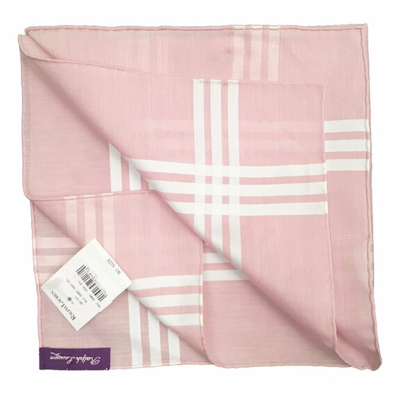 NEW Ralph Lauren Purple Label Linen Pocket Square! Peach Pink With White Stripes - Picture 2 of 2